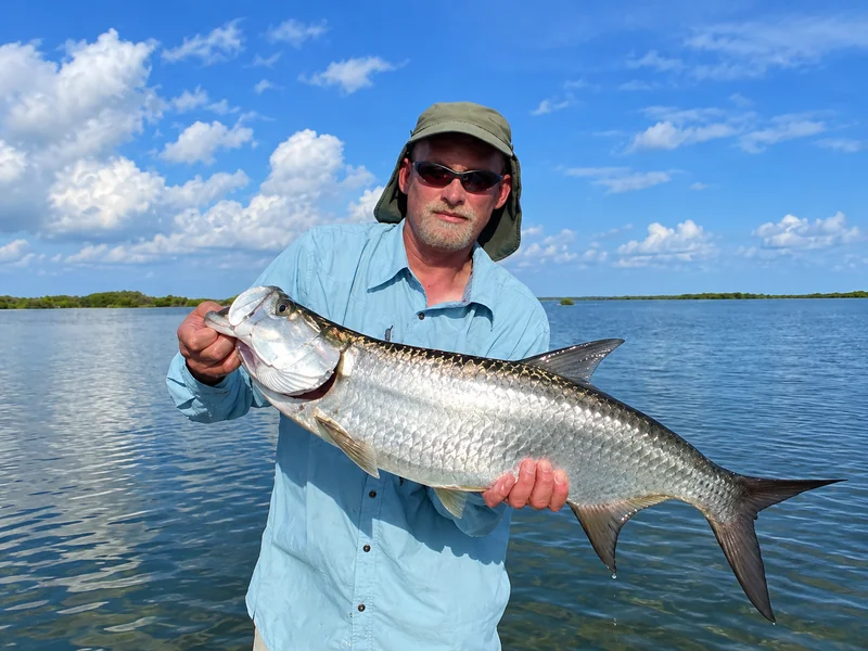 Saltwater fly fishing for Tarpon in Cancun Nichupte Lagoon