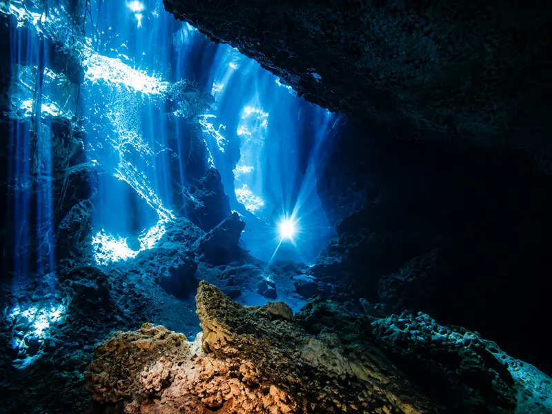 Guided freshwater cenote cavern diving day trips from Cancun Mexico